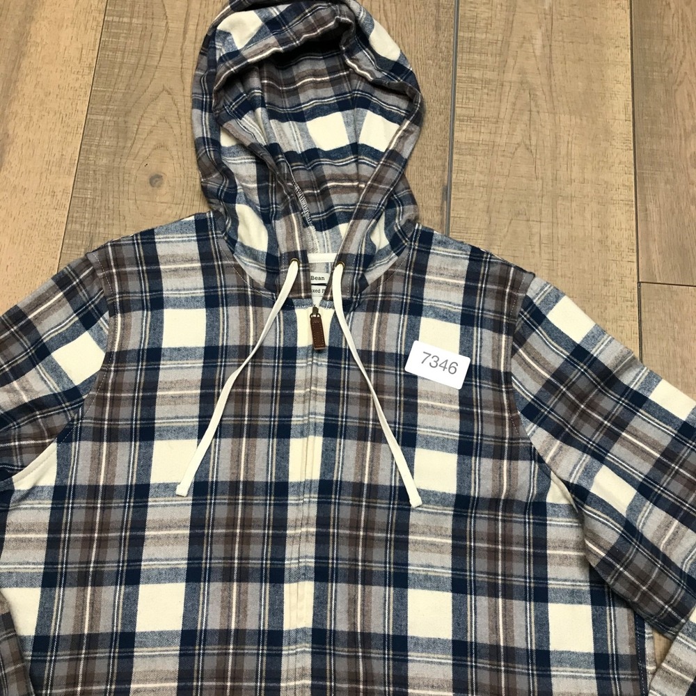 L.L. Bean Hoodie Womens Size 1X Scotch Plaid Flannel Shirt Relaxed Full Zip - Picture 12 of 12